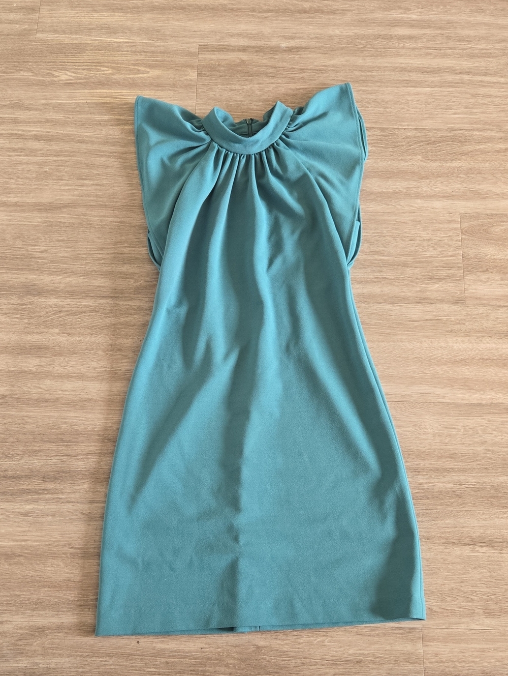 Calvin Klein Teal Ruffled Neck Mini Dress